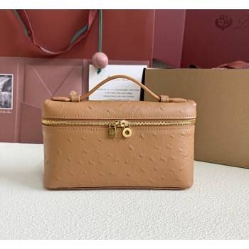 Loro Piana LP Extra Pocket Pouch L19 in Ostrich Embossed Leather Brown/Gold 2026 FAI8393 (YY-260408024)