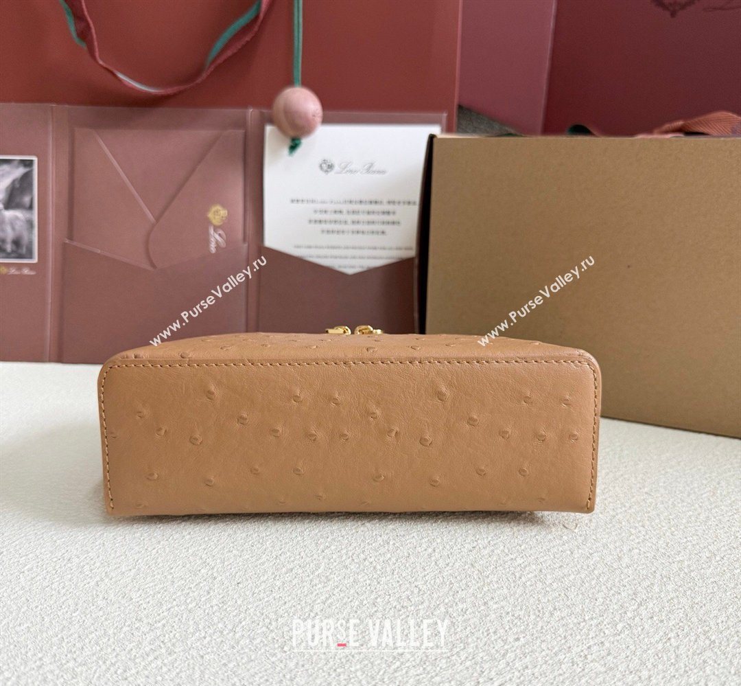 Loro Piana LP Extra Pocket Pouch L19 in Ostrich Embossed Leather Brown/Gold 2026 FAI8393 (YY-260408024)