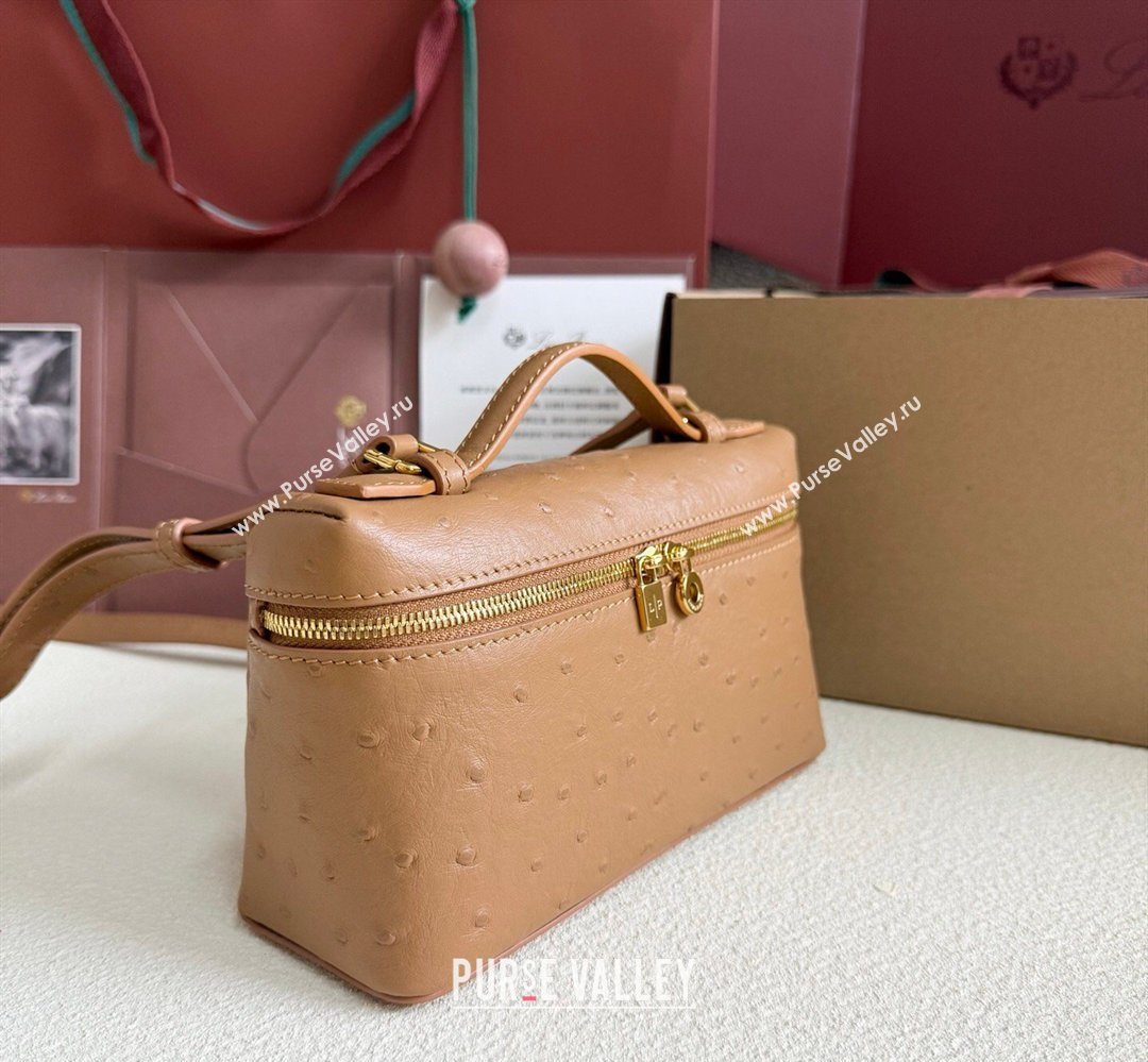 Loro Piana LP Extra Pocket Pouch L19 in Ostrich Embossed Leather Brown/Gold 2026 FAI8393 (YY-260408024)