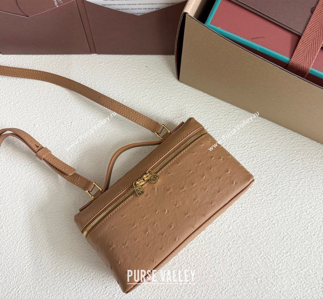 Loro Piana LP Extra Pocket Pouch L19 in Ostrich Embossed Leather Brown/Gold 2026 FAI8393 (YY-260408024)