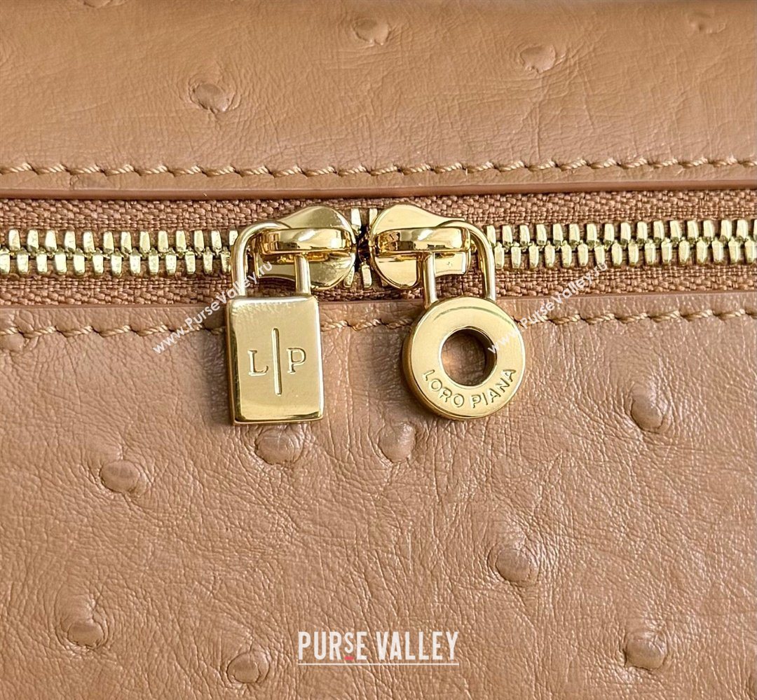 Loro Piana LP Extra Pocket Pouch L19 in Ostrich Embossed Leather Brown/Gold 2026 FAI8393 (YY-260408024)