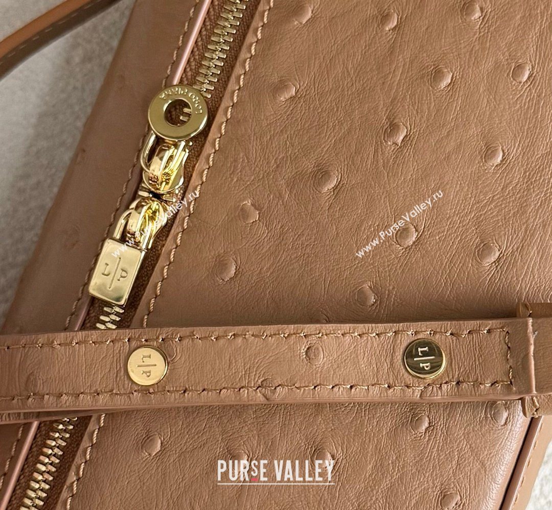 Loro Piana LP Extra Pocket Pouch L19 in Ostrich Embossed Leather Brown/Gold 2026 FAI8393 (YY-260408024)