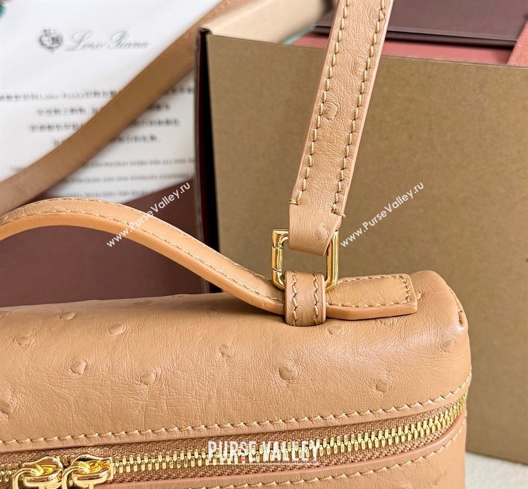 Loro Piana LP Extra Pocket Pouch L19 in Ostrich Embossed Leather Brown/Gold 2026 FAI8393 (YY-260408024)