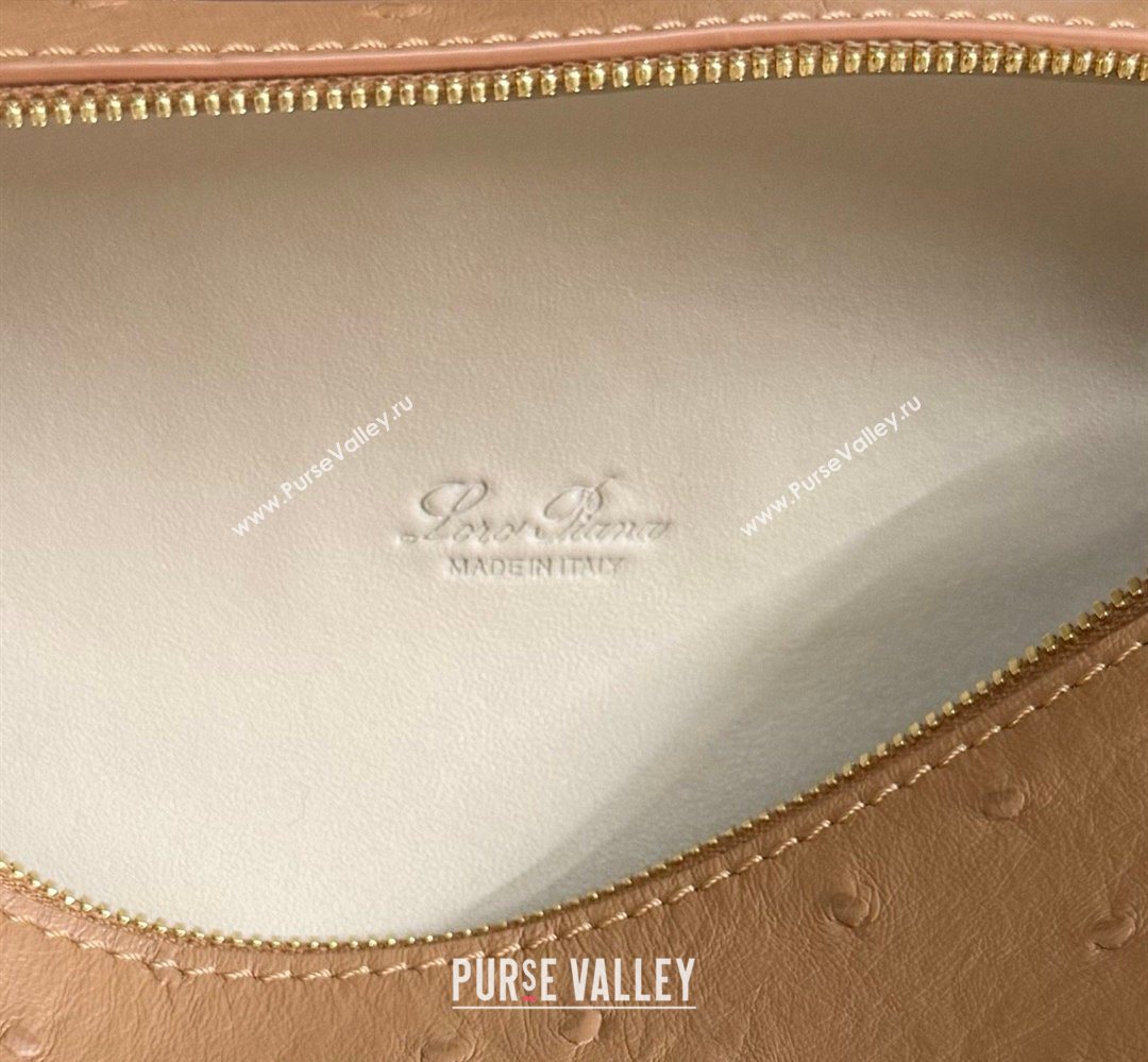 Loro Piana LP Extra Pocket Pouch L19 in Ostrich Embossed Leather Brown/Gold 2026 FAI8393 (YY-260408024)