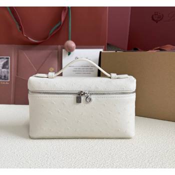 Loro Piana LP Extra Pocket Pouch L19 in Ostrich Embossed Leather White/Silver 2026 FAI8393 (YY-260408025)