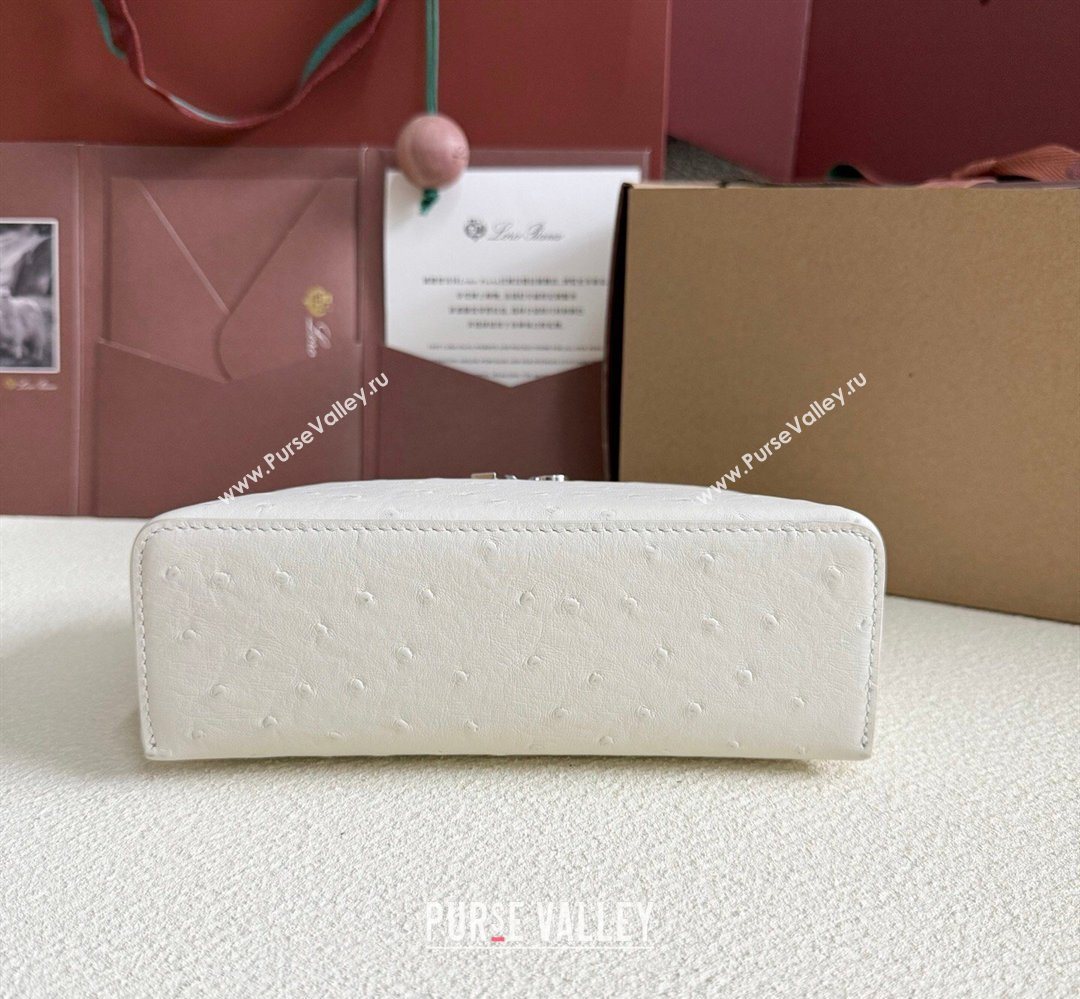 Loro Piana LP Extra Pocket Pouch L19 in Ostrich Embossed Leather White/Silver 2026 FAI8393 (YY-260408025)