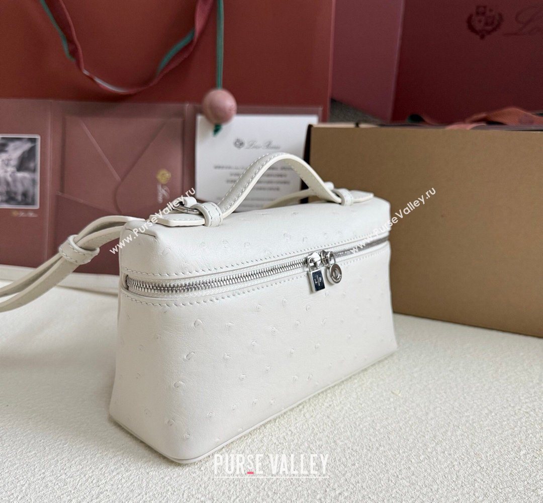 Loro Piana LP Extra Pocket Pouch L19 in Ostrich Embossed Leather White/Silver 2026 FAI8393 (YY-260408025)