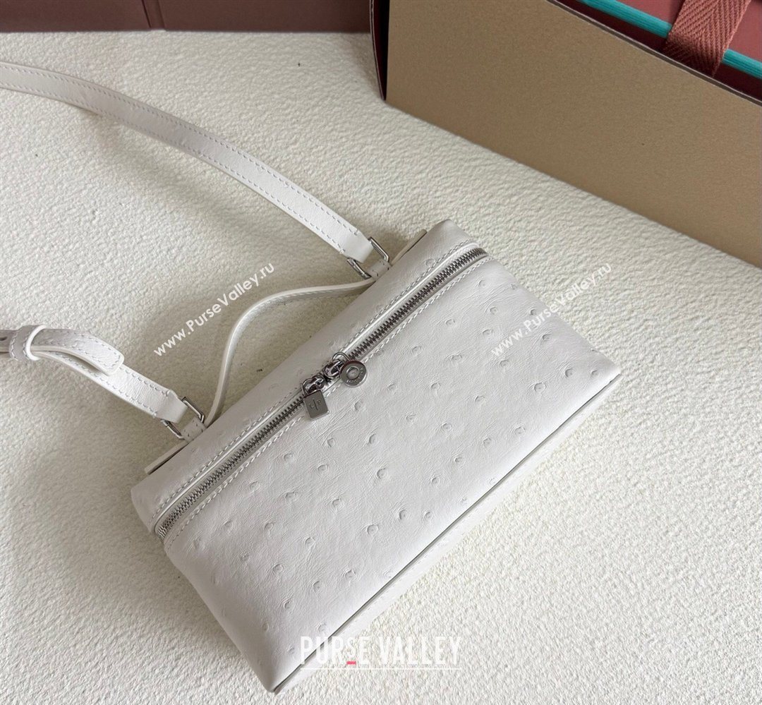 Loro Piana LP Extra Pocket Pouch L19 in Ostrich Embossed Leather White/Silver 2026 FAI8393 (YY-260408025)