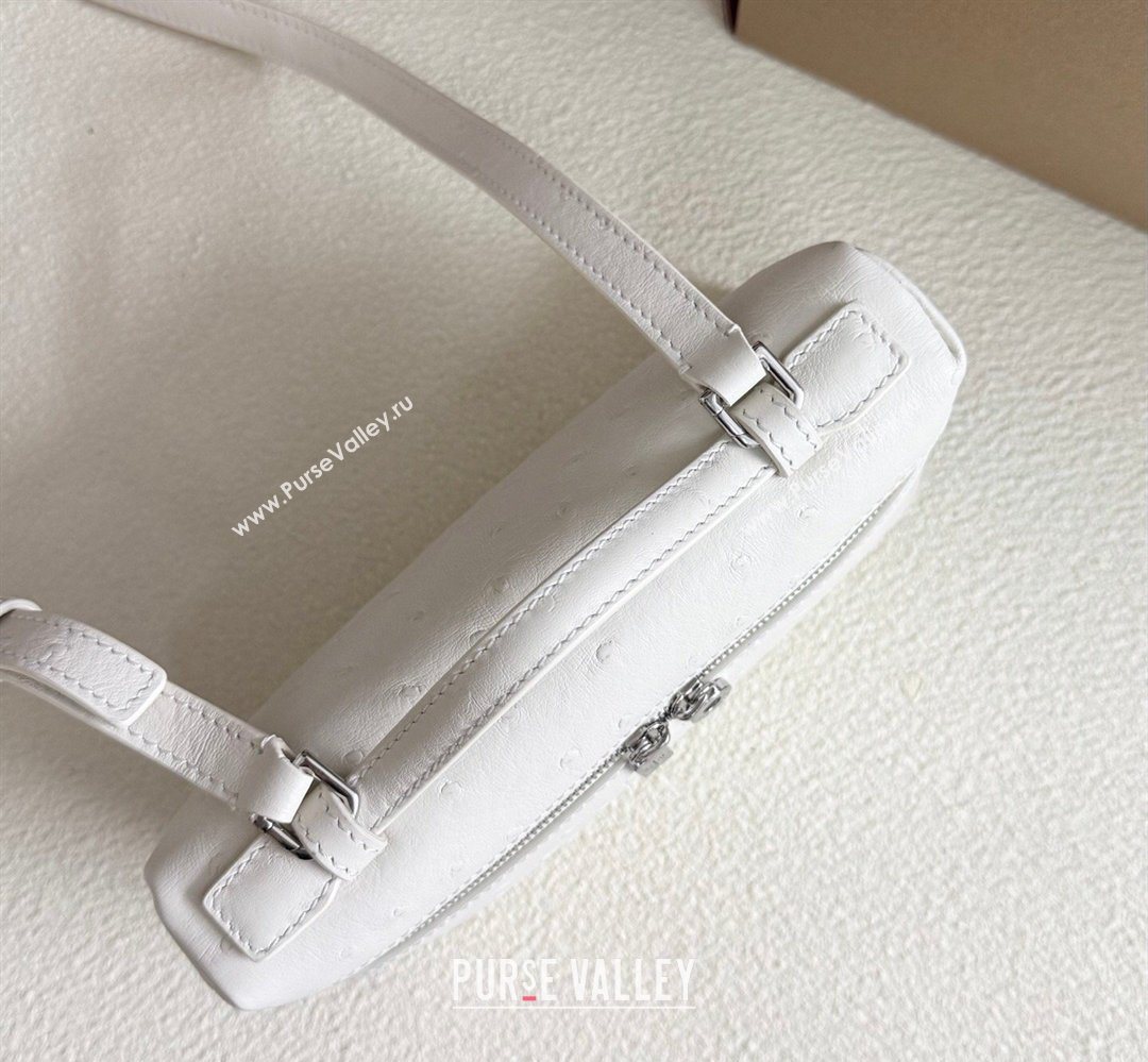 Loro Piana LP Extra Pocket Pouch L19 in Ostrich Embossed Leather White/Silver 2026 FAI8393 (YY-260408025)