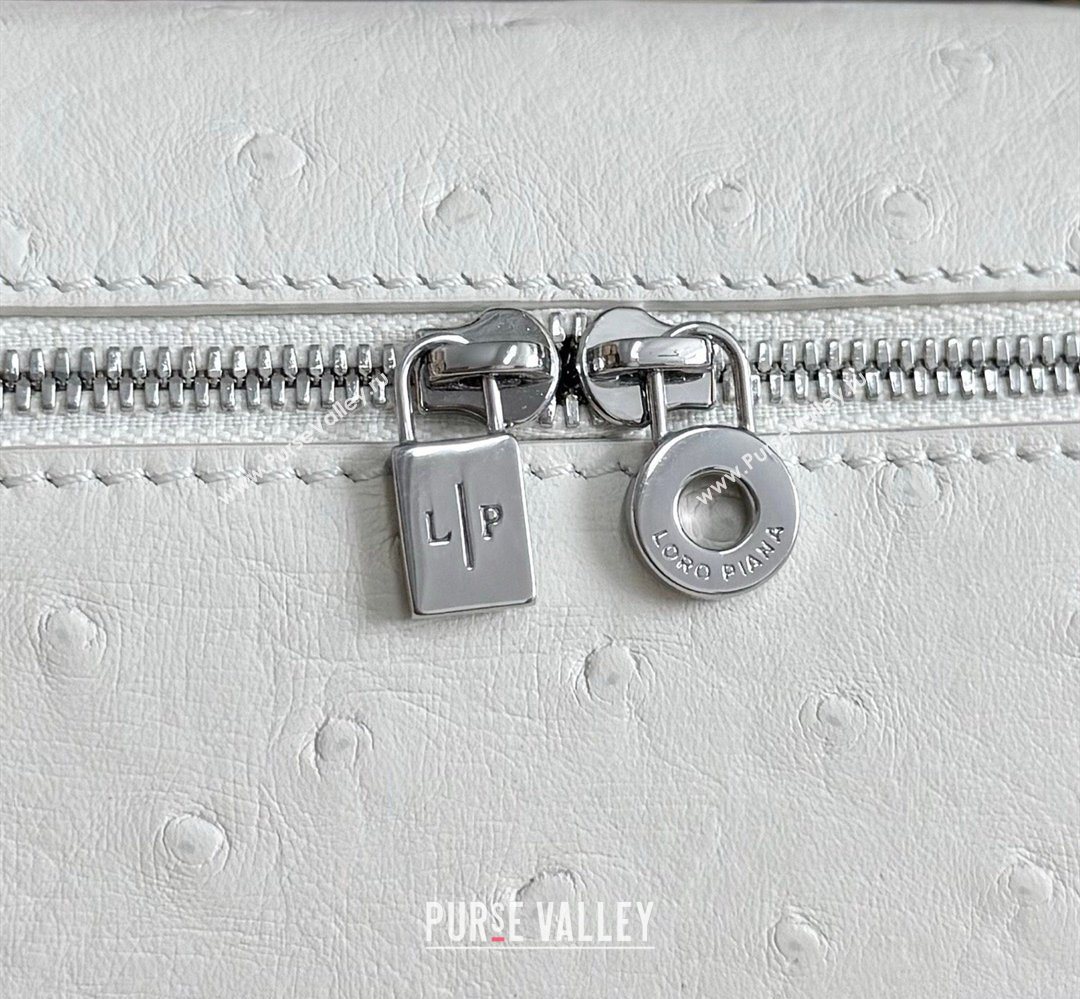 Loro Piana LP Extra Pocket Pouch L19 in Ostrich Embossed Leather White/Silver 2026 FAI8393 (YY-260408025)