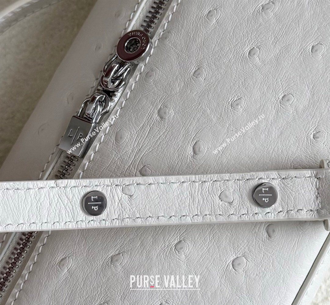Loro Piana LP Extra Pocket Pouch L19 in Ostrich Embossed Leather White/Silver 2026 FAI8393 (YY-260408025)