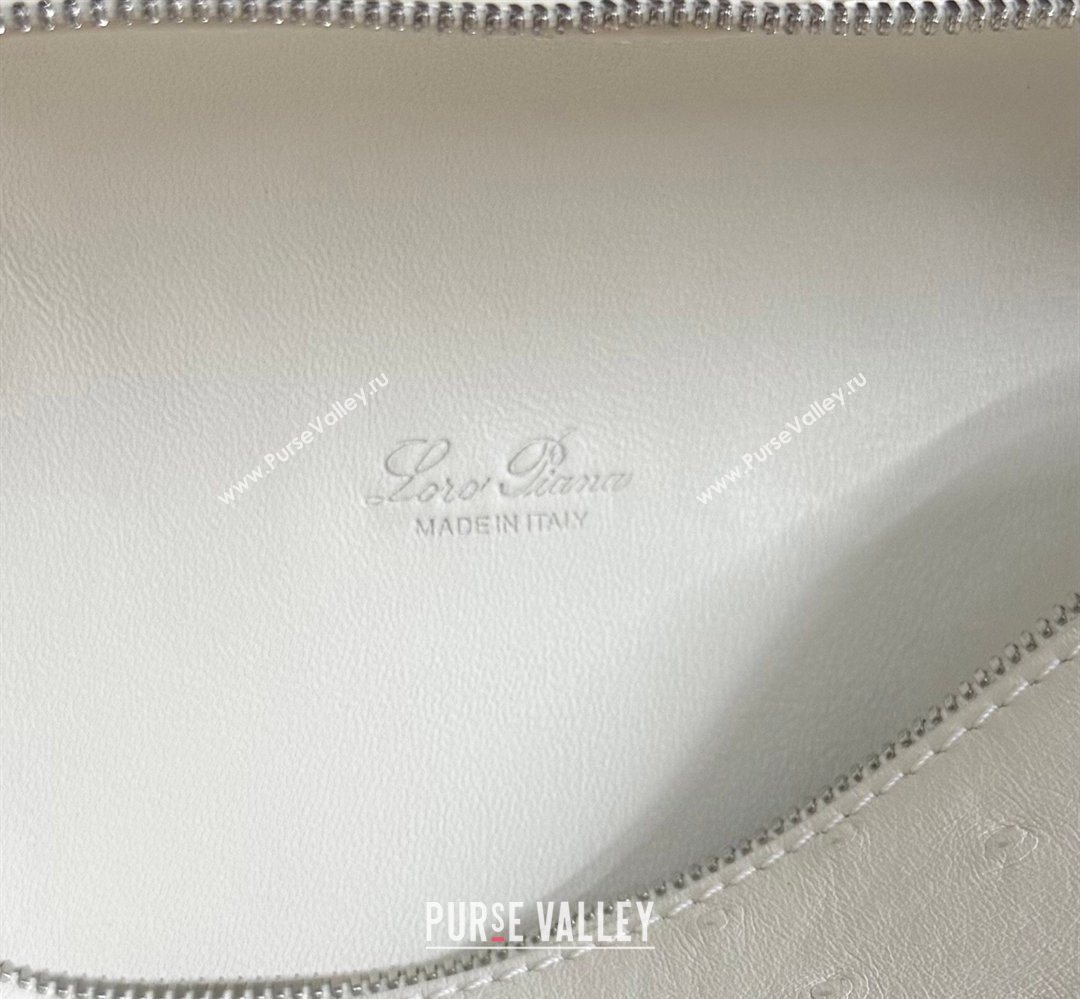 Loro Piana LP Extra Pocket Pouch L19 in Ostrich Embossed Leather White/Silver 2026 FAI8393 (YY-260408025)