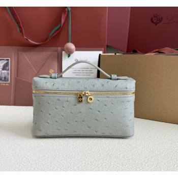 Loro Piana LP Extra Pocket Pouch L19 in Ostrich Embossed Leather Eucalyptus/Gold 2026 FAI8393 (YY-260408026)