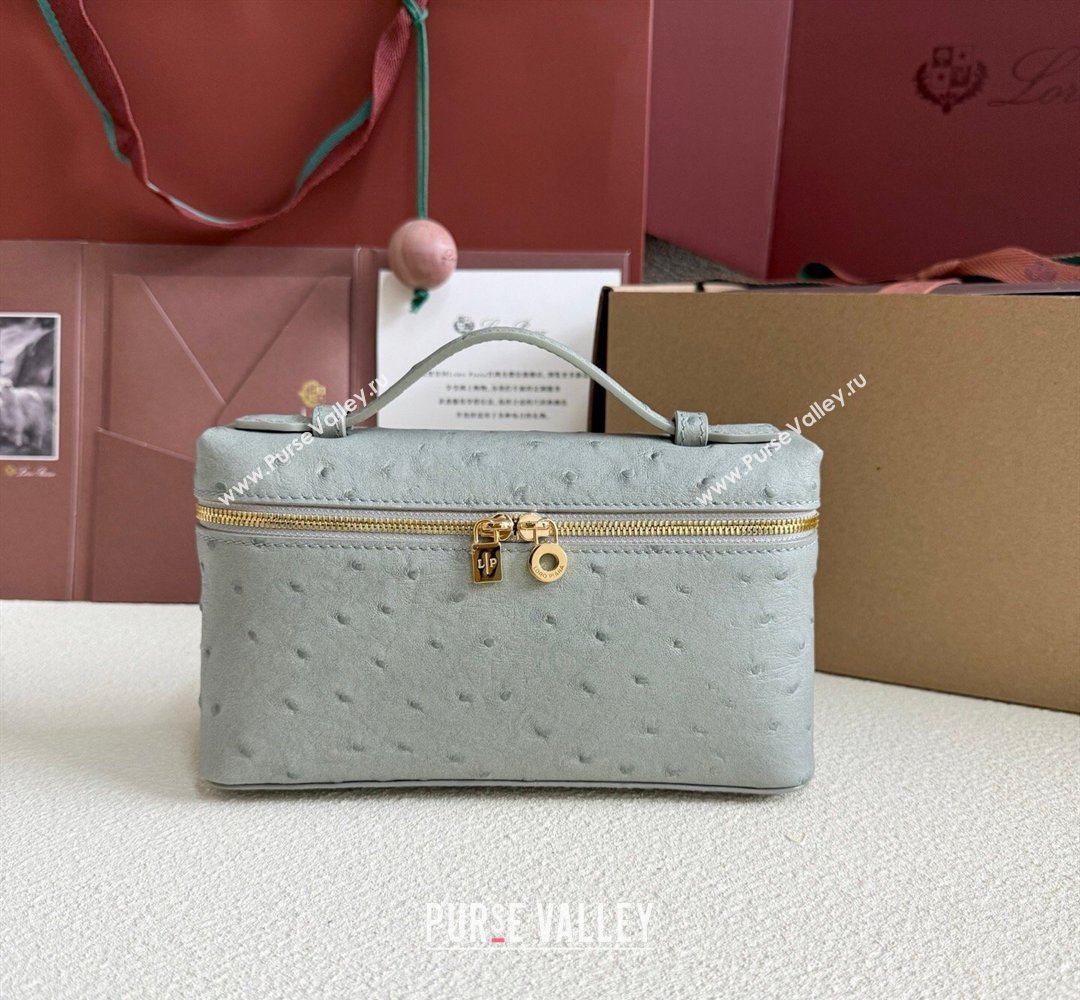 Loro Piana LP Extra Pocket Pouch L19 in Ostrich Embossed Leather Eucalyptus/Gold 2026 FAI8393 (YY-260408026)