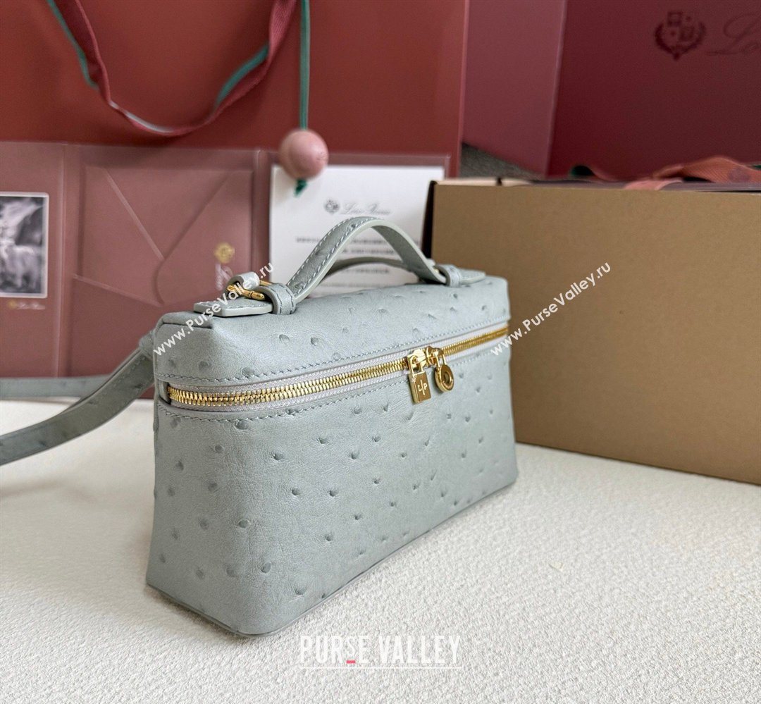 Loro Piana LP Extra Pocket Pouch L19 in Ostrich Embossed Leather Eucalyptus/Gold 2026 FAI8393 (YY-260408026)