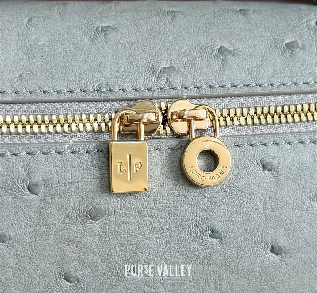 Loro Piana LP Extra Pocket Pouch L19 in Ostrich Embossed Leather Eucalyptus/Gold 2026 FAI8393 (YY-260408026)