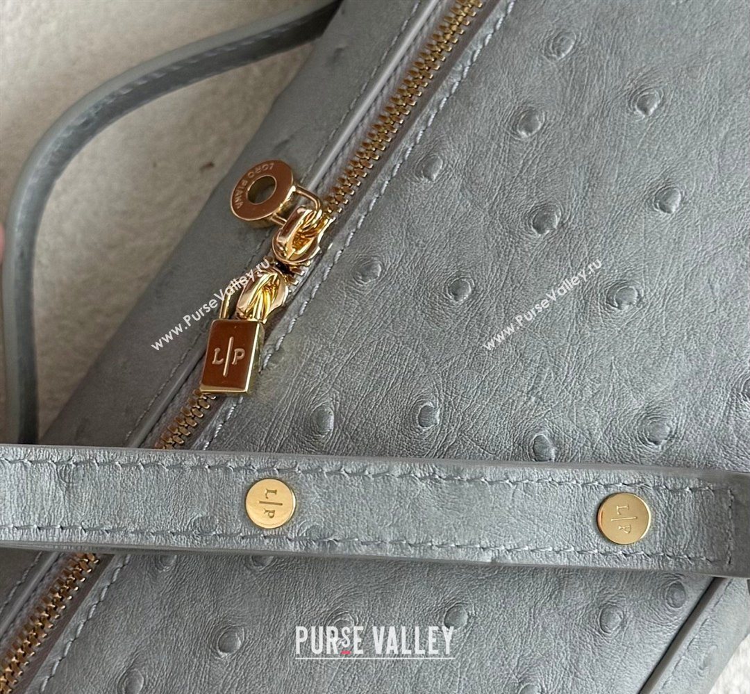 Loro Piana LP Extra Pocket Pouch L19 in Ostrich Embossed Leather Eucalyptus/Gold 2026 FAI8393 (YY-260408026)