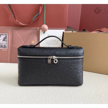 Loro Piana LP Extra Pocket Pouch L19 in Ostrich Embossed Leather Black/Silver 2026 FAI8393 (YY-260408027)