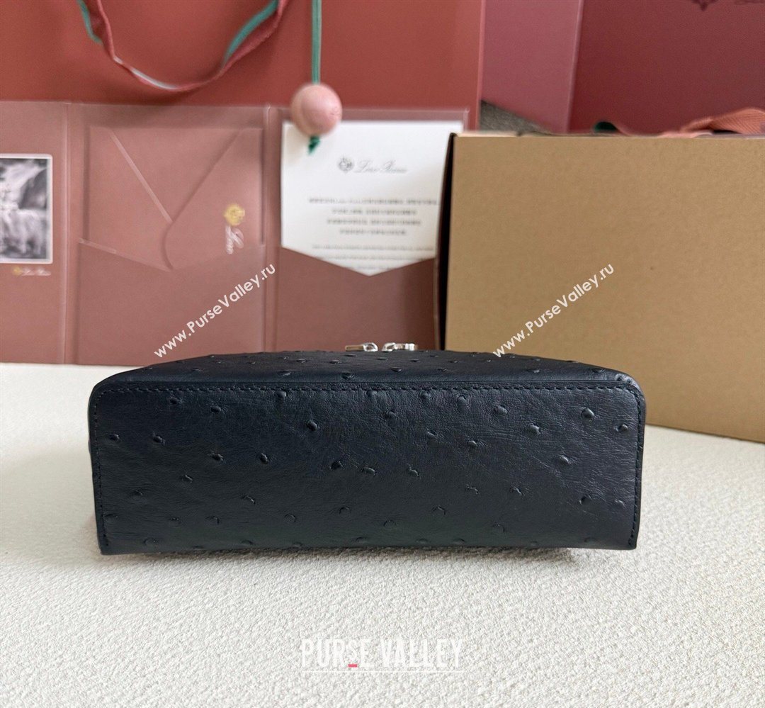 Loro Piana LP Extra Pocket Pouch L19 in Ostrich Embossed Leather Black/Silver 2026 FAI8393 (YY-260408027)