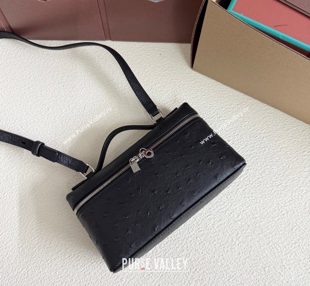 Loro Piana LP Extra Pocket Pouch L19 in Ostrich Embossed Leather Black/Silver 2026 FAI8393 (YY-260408027)