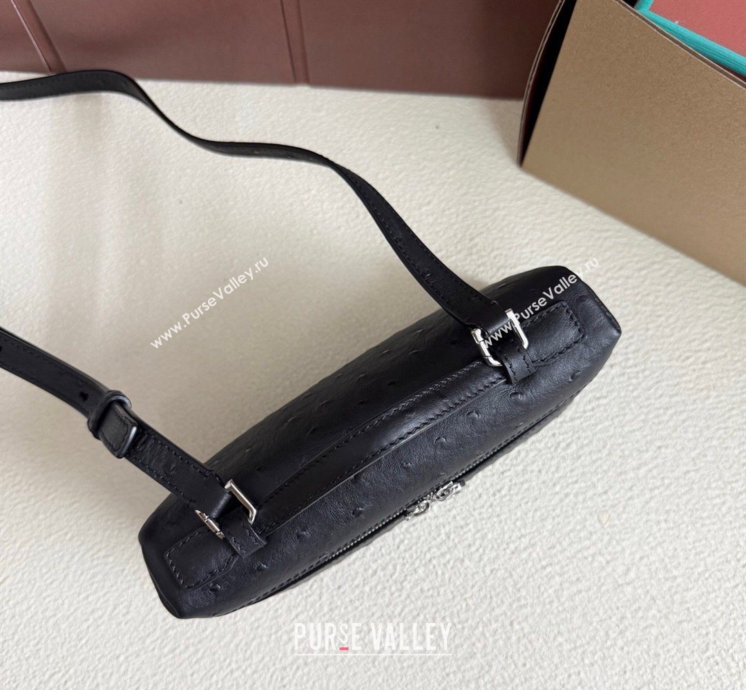 Loro Piana LP Extra Pocket Pouch L19 in Ostrich Embossed Leather Black/Silver 2026 FAI8393 (YY-260408027)