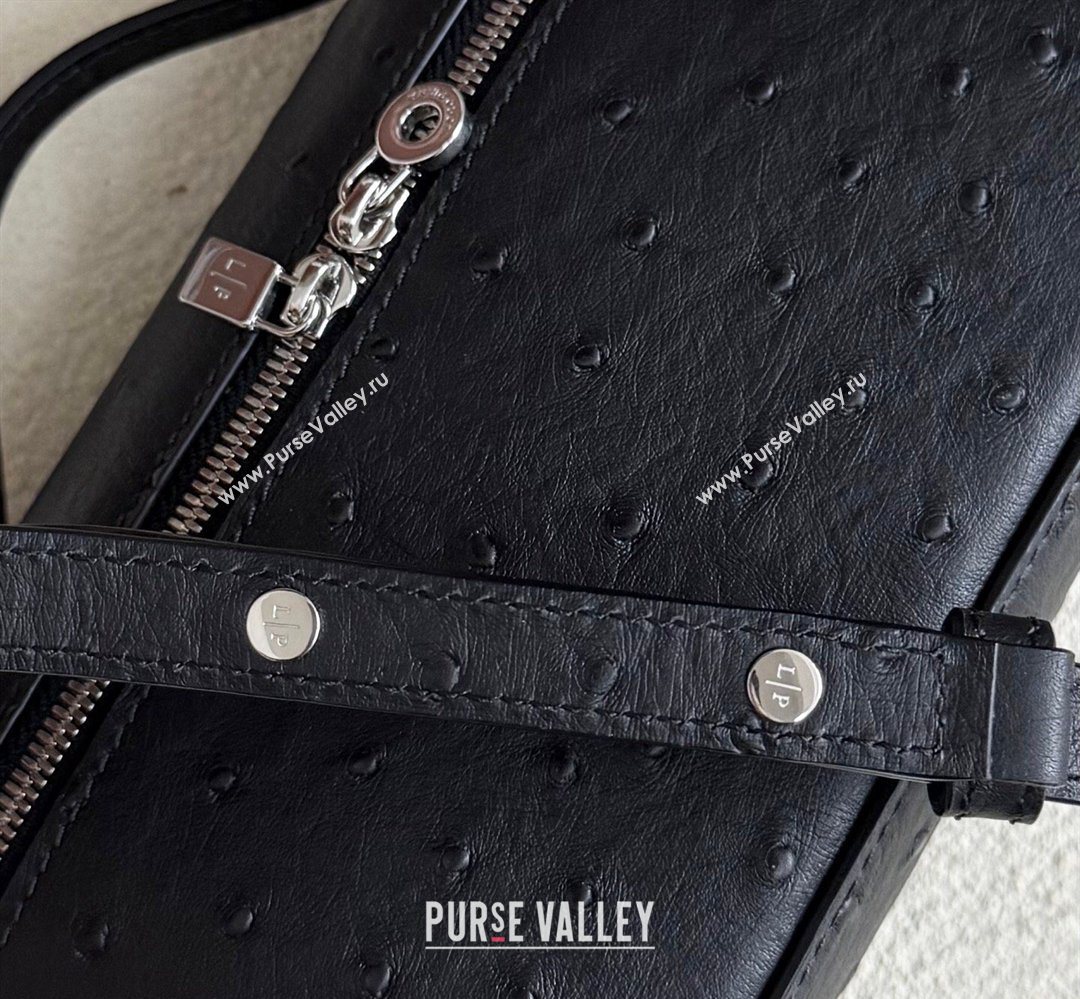 Loro Piana LP Extra Pocket Pouch L19 in Ostrich Embossed Leather Black/Silver 2026 FAI8393 (YY-260408027)