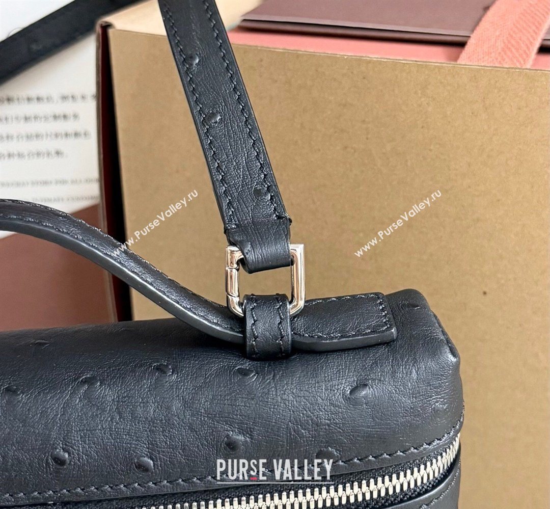 Loro Piana LP Extra Pocket Pouch L19 in Ostrich Embossed Leather Black/Silver 2026 FAI8393 (YY-260408027)