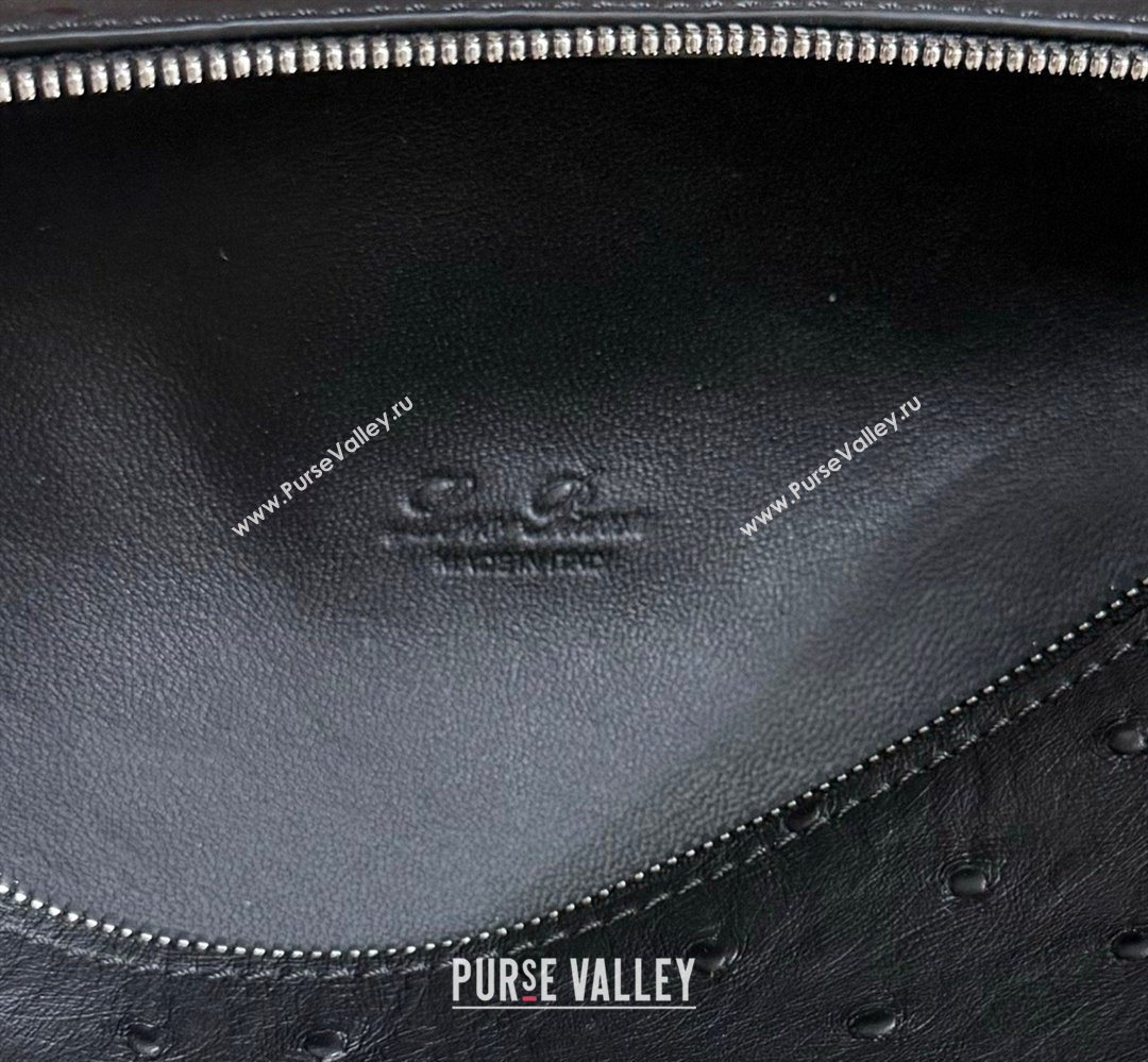 Loro Piana LP Extra Pocket Pouch L19 in Ostrich Embossed Leather Black/Silver 2026 FAI8393 (YY-260408027)