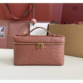 Loro Piana LP Extra Pocket Pouch L19 in Ostrich Embossed Leather Red Brick/Gold 2026 FAI8393 (YY-260408028)