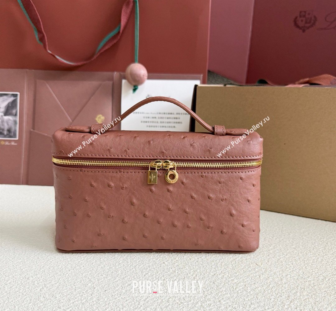 Loro Piana LP Extra Pocket Pouch L19 in Ostrich Embossed Leather Red Brick/Gold 2026 FAI8393 (YY-260408028)