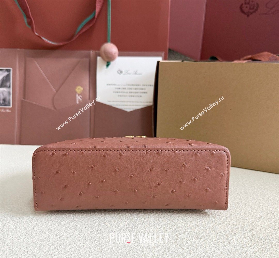 Loro Piana LP Extra Pocket Pouch L19 in Ostrich Embossed Leather Red Brick/Gold 2026 FAI8393 (YY-260408028)