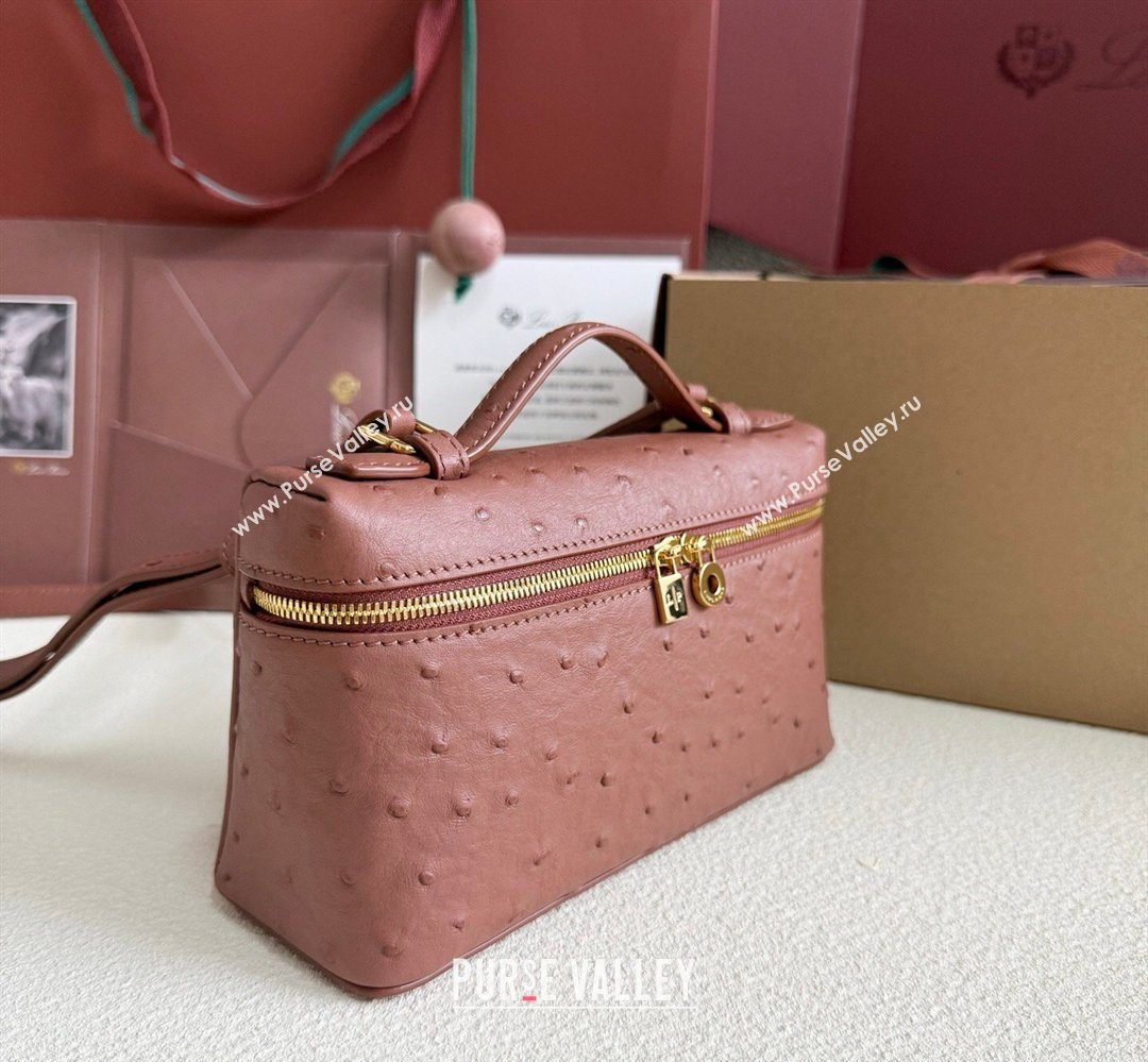 Loro Piana LP Extra Pocket Pouch L19 in Ostrich Embossed Leather Red Brick/Gold 2026 FAI8393 (YY-260408028)