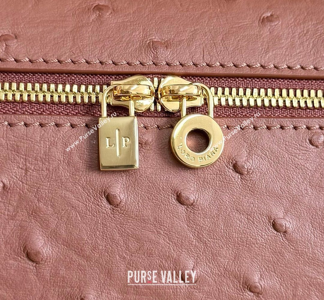Loro Piana LP Extra Pocket Pouch L19 in Ostrich Embossed Leather Red Brick/Gold 2026 FAI8393 (YY-260408028)