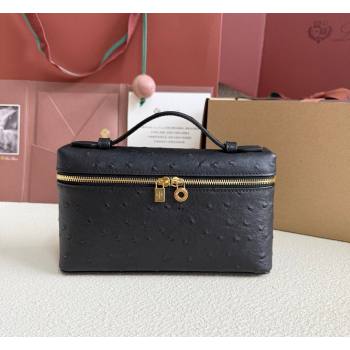 Loro Piana LP Extra Pocket Pouch L19 in Ostrich Embossed Leather Black/Gold 2026 FAI8393 (YY-260408029)