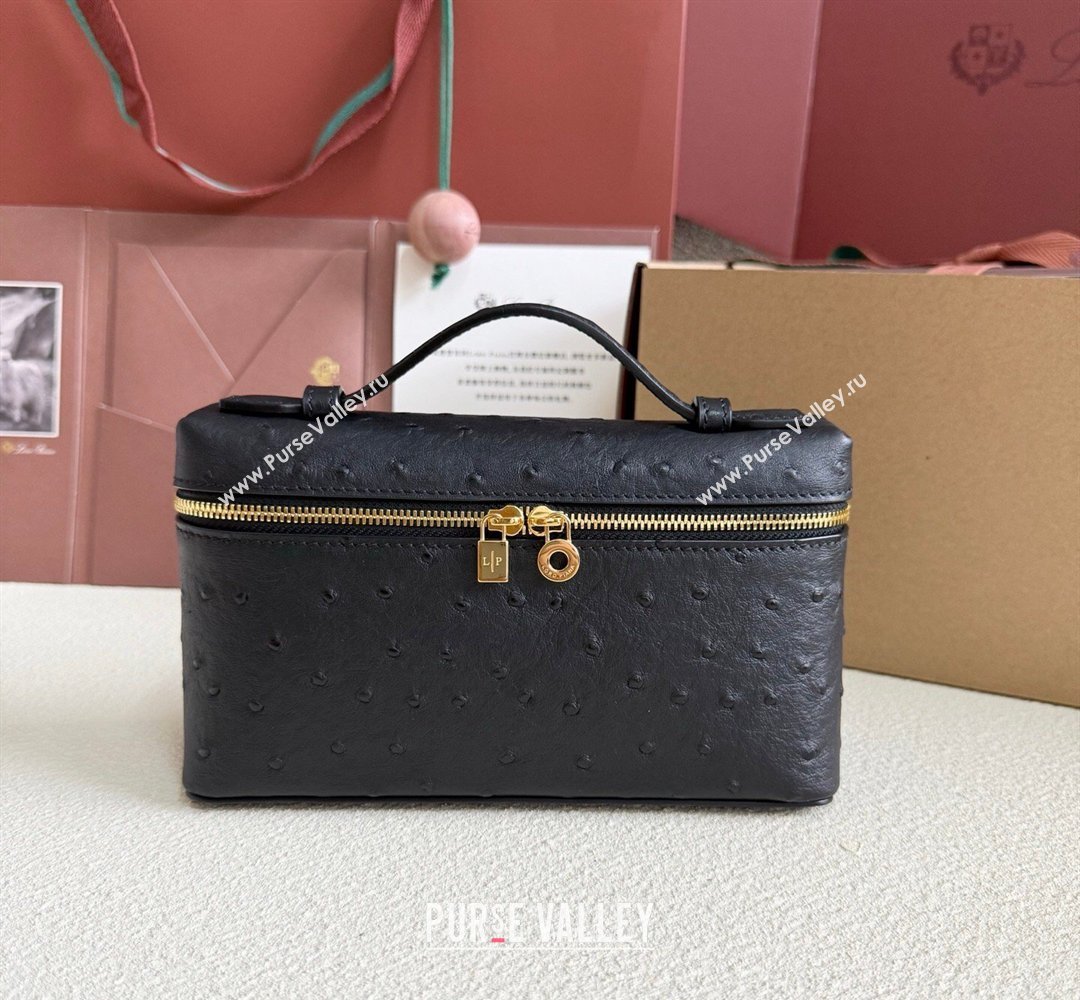 Loro Piana LP Extra Pocket Pouch L19 in Ostrich Embossed Leather Black/Gold 2026 FAI8393 (YY-260408029)