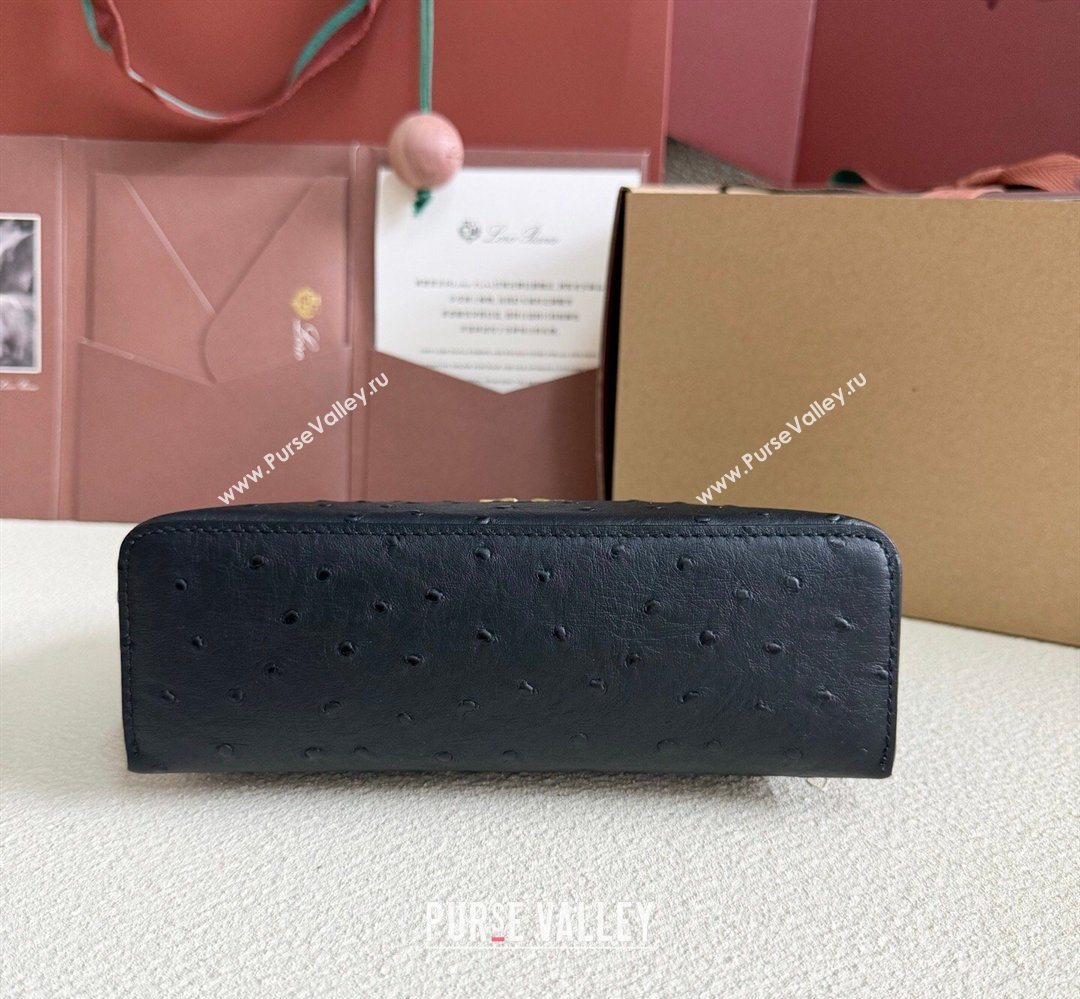 Loro Piana LP Extra Pocket Pouch L19 in Ostrich Embossed Leather Black/Gold 2026 FAI8393 (YY-260408029)