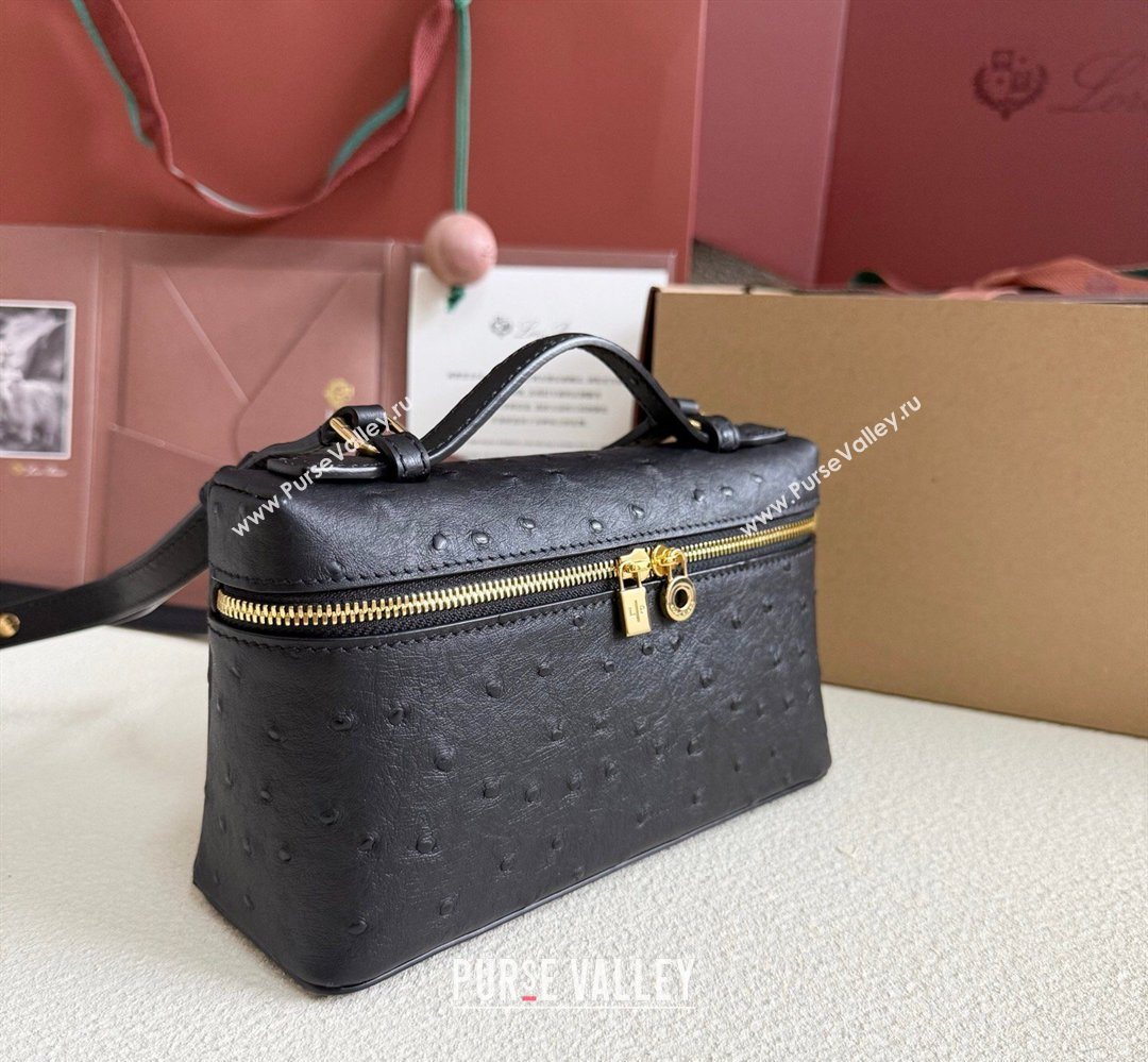 Loro Piana LP Extra Pocket Pouch L19 in Ostrich Embossed Leather Black/Gold 2026 FAI8393 (YY-260408029)