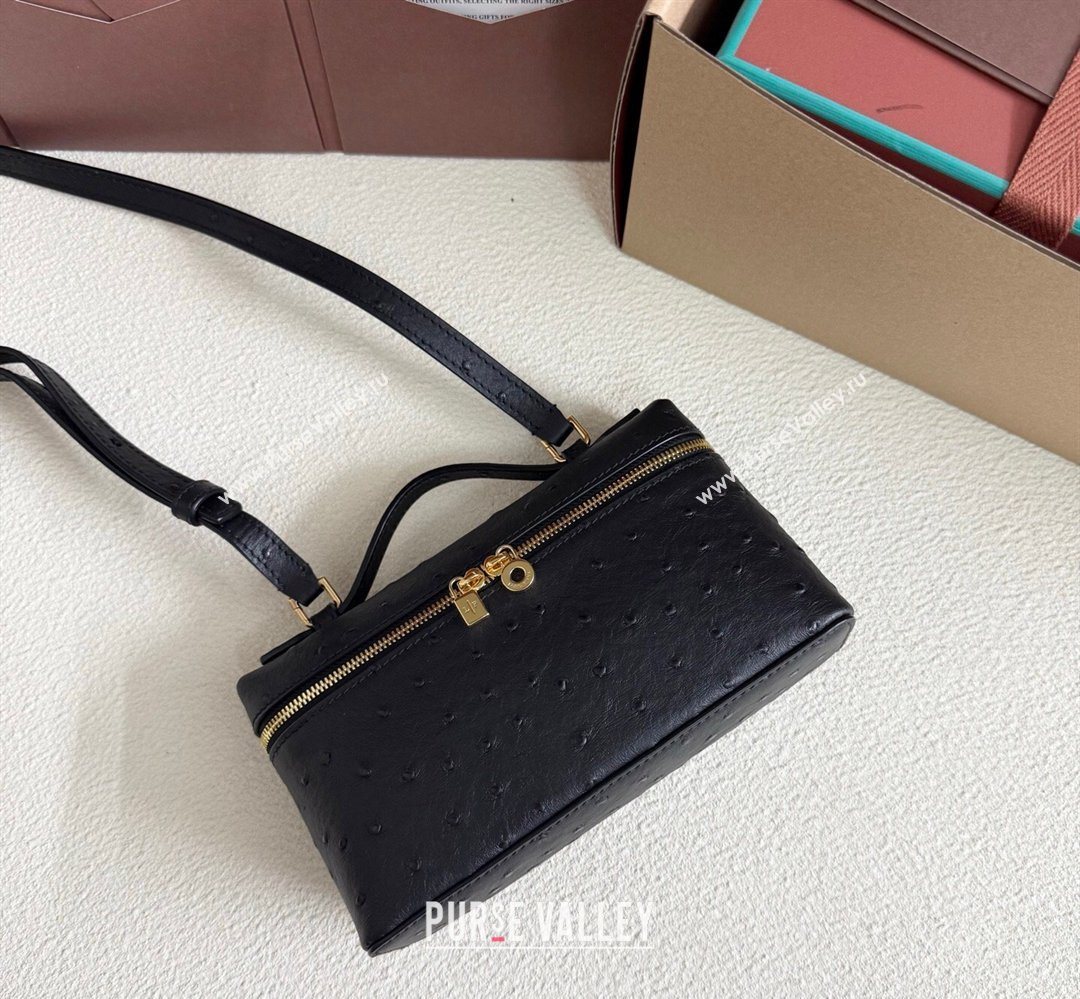 Loro Piana LP Extra Pocket Pouch L19 in Ostrich Embossed Leather Black/Gold 2026 FAI8393 (YY-260408029)