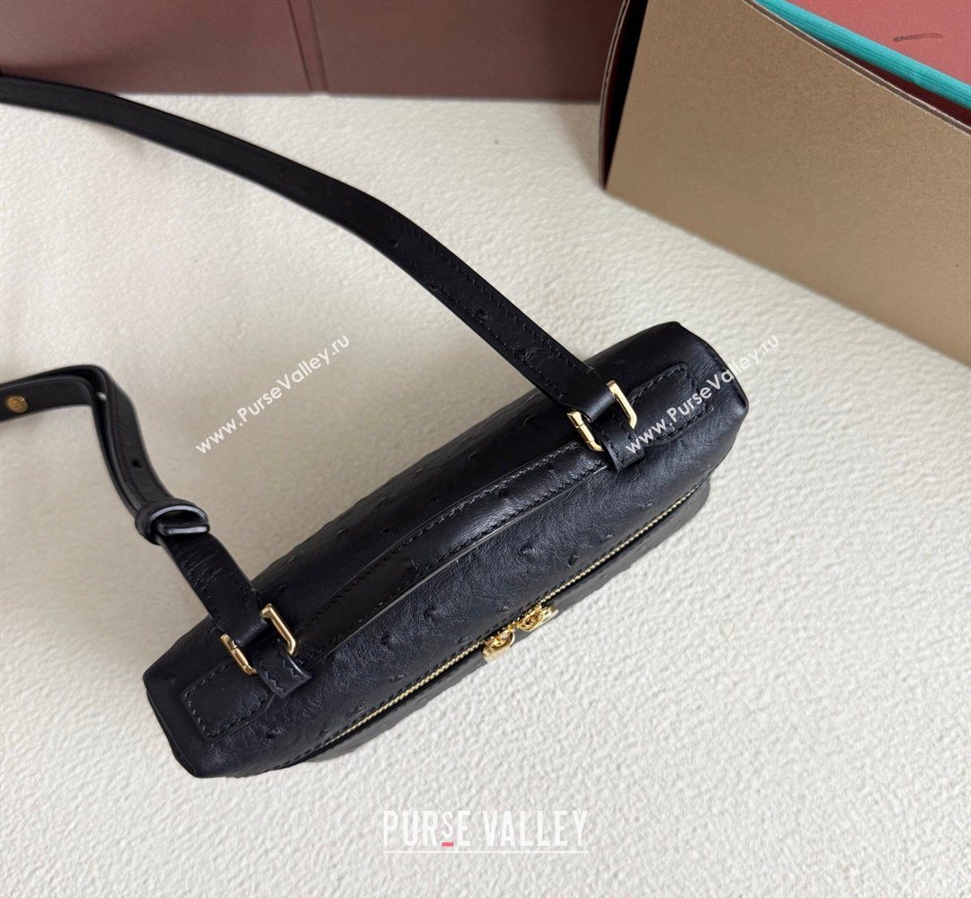 Loro Piana LP Extra Pocket Pouch L19 in Ostrich Embossed Leather Black/Gold 2026 FAI8393 (YY-260408029)