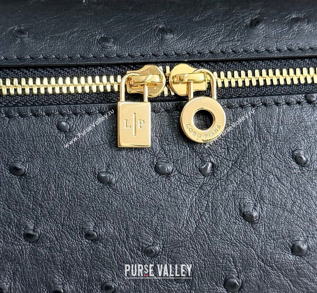 Loro Piana LP Extra Pocket Pouch L19 in Ostrich Embossed Leather Black/Gold 2026 FAI8393 (YY-260408029)