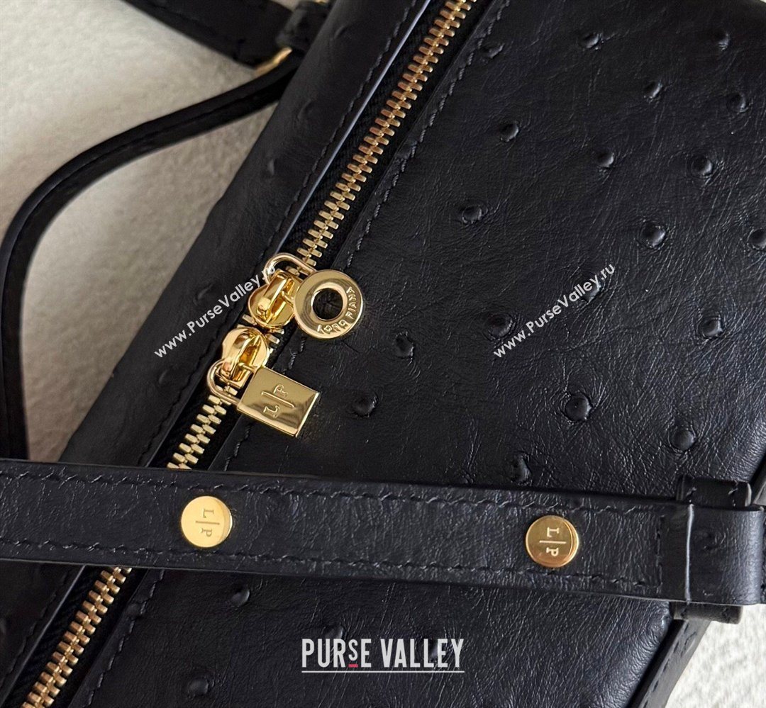 Loro Piana LP Extra Pocket Pouch L19 in Ostrich Embossed Leather Black/Gold 2026 FAI8393 (YY-260408029)