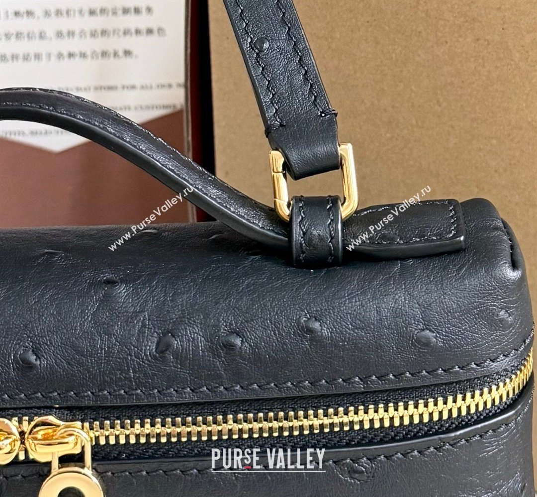 Loro Piana LP Extra Pocket Pouch L19 in Ostrich Embossed Leather Black/Gold 2026 FAI8393 (YY-260408029)