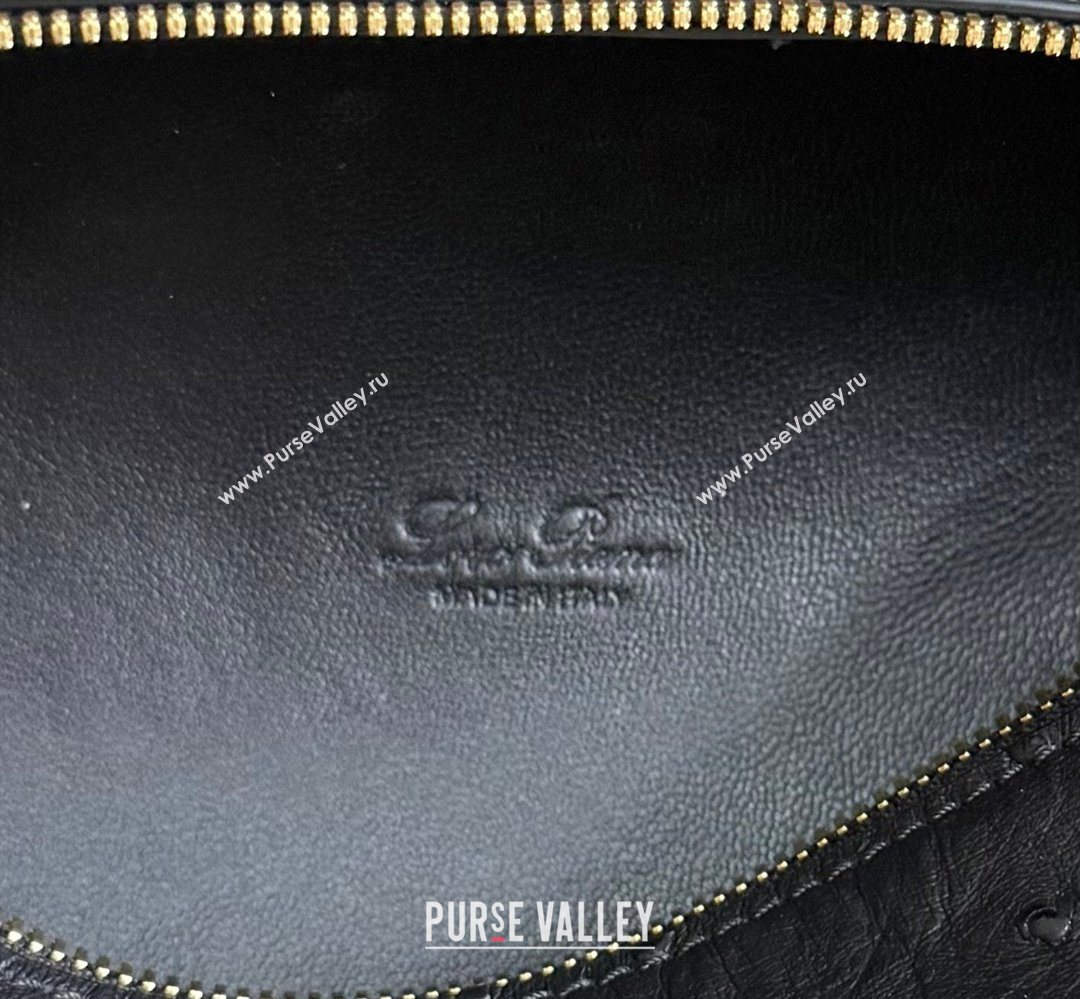 Loro Piana LP Extra Pocket Pouch L19 in Ostrich Embossed Leather Black/Gold 2026 FAI8393 (YY-260408029)
