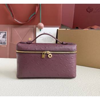 Loro Piana LP Extra Pocket Pouch L19 in Ostrich Embossed Leather Burgundy/Gold 2026 FAI8393 (YY-260408030)
