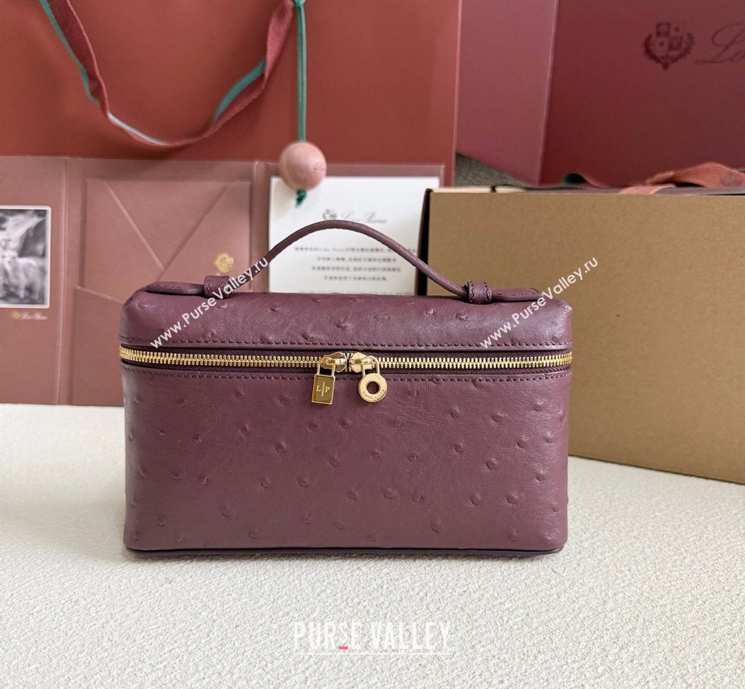 Loro Piana LP Extra Pocket Pouch L19 in Ostrich Embossed Leather Burgundy/Gold 2026 FAI8393 (YY-260408030)