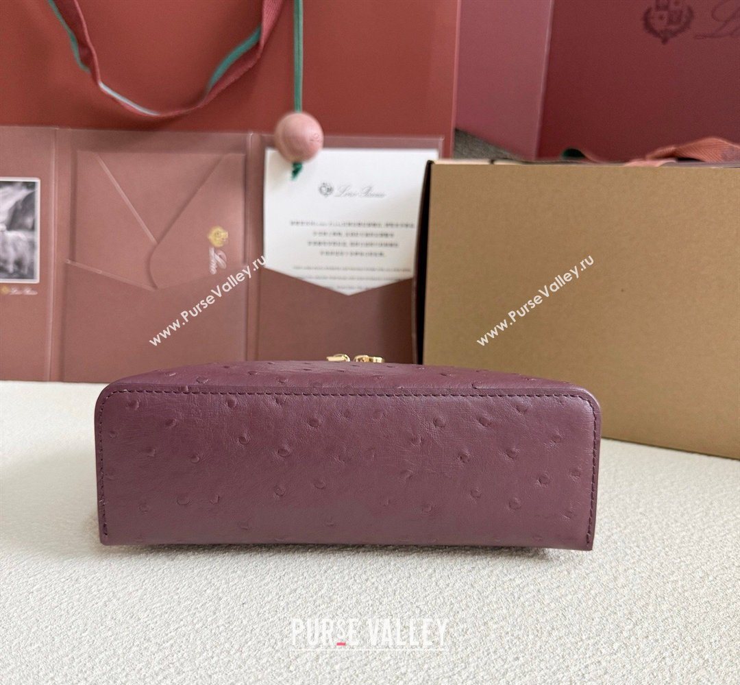 Loro Piana LP Extra Pocket Pouch L19 in Ostrich Embossed Leather Burgundy/Gold 2026 FAI8393 (YY-260408030)