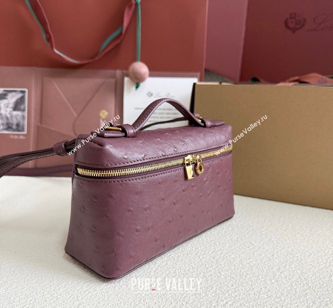 Loro Piana LP Extra Pocket Pouch L19 in Ostrich Embossed Leather Burgundy/Gold 2026 FAI8393 (YY-260408030)