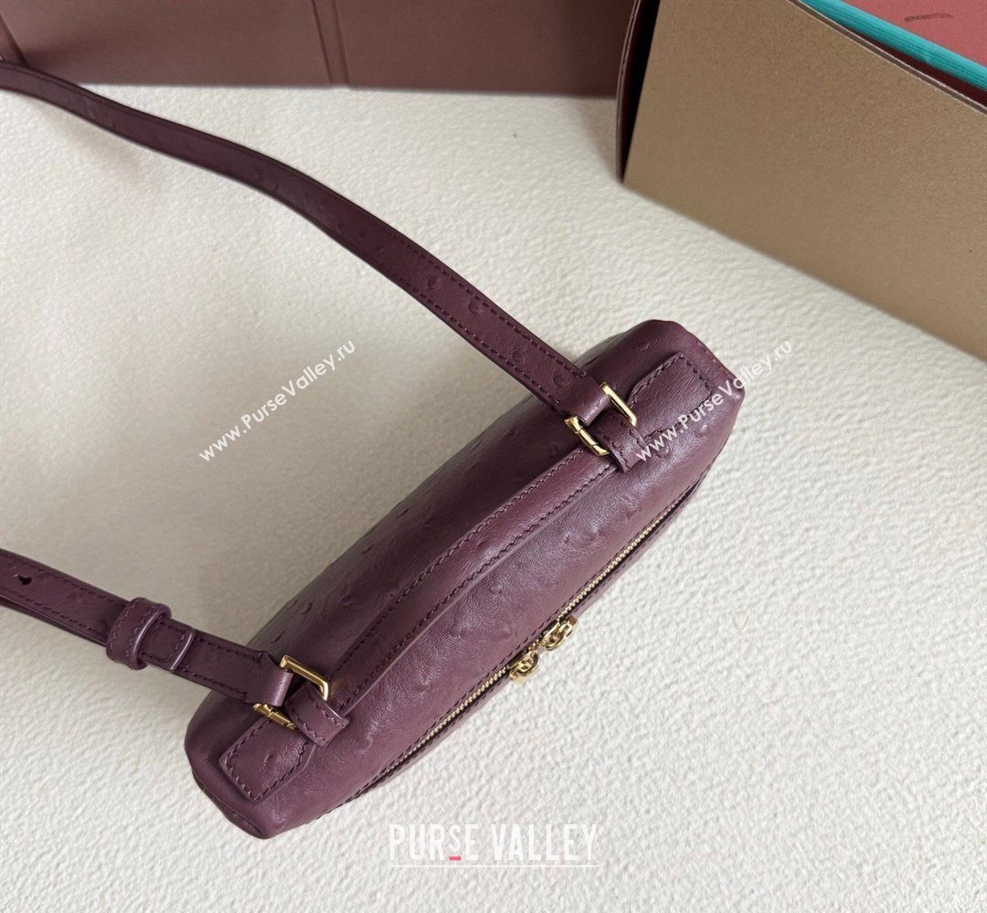 Loro Piana LP Extra Pocket Pouch L19 in Ostrich Embossed Leather Burgundy/Gold 2026 FAI8393 (YY-260408030)