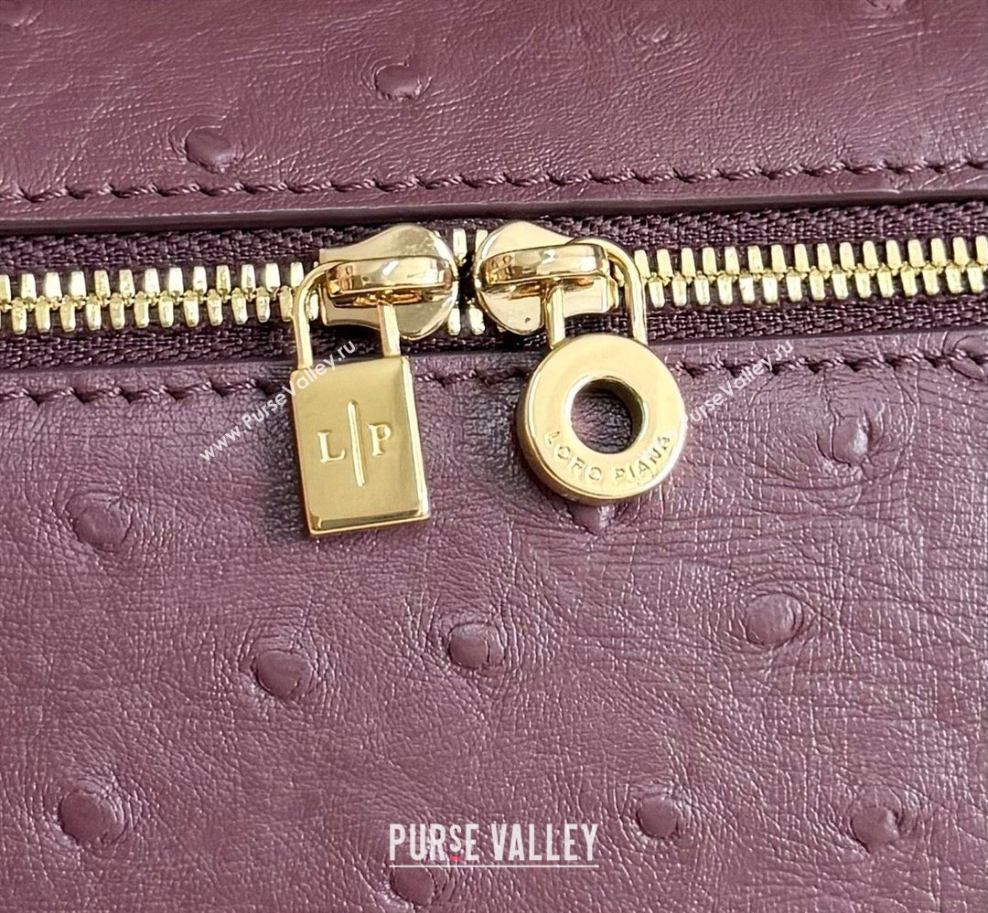 Loro Piana LP Extra Pocket Pouch L19 in Ostrich Embossed Leather Burgundy/Gold 2026 FAI8393 (YY-260408030)