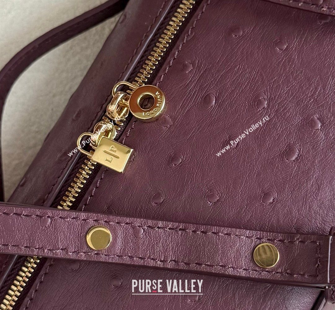 Loro Piana LP Extra Pocket Pouch L19 in Ostrich Embossed Leather Burgundy/Gold 2026 FAI8393 (YY-260408030)